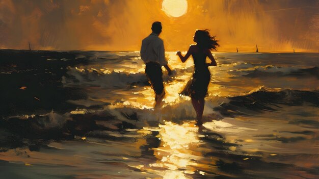 Couple in love holding hands summer beauty wallpaper background man and woman Generative AI