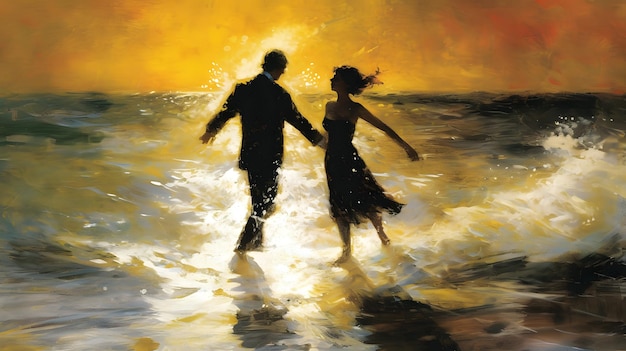 Couple in love holding hands summer beauty wallpaper background man and woman Generative AI