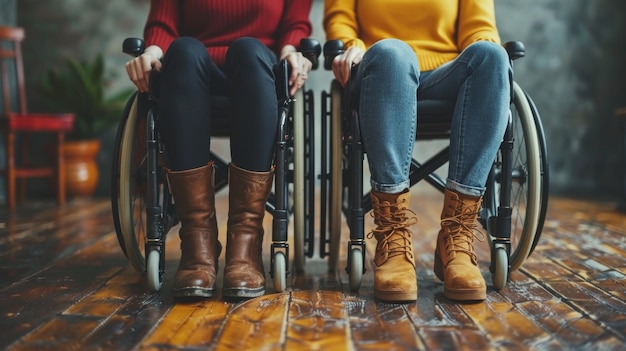 Couple in love holding hands in wheelchair