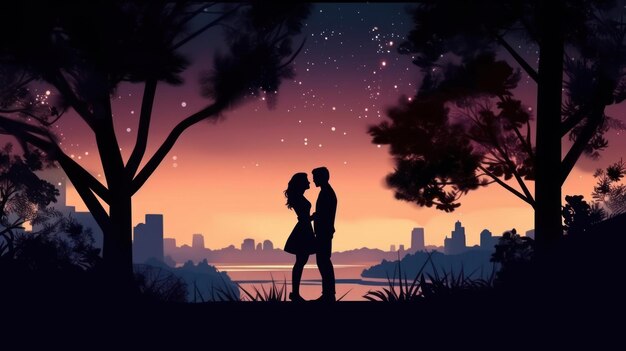 A couple in love looking at the city at night