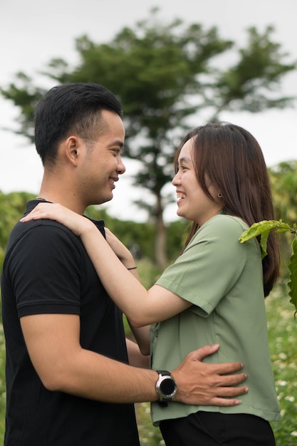 A couple in love looking at each other