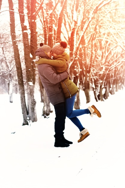 Couple in love outdoor winter