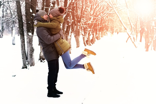 Couple in love outdoor winter