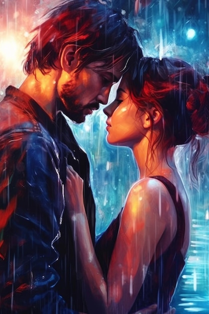 雨の下で愛し合うカップル