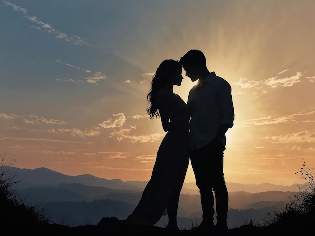 a couple in love the silhouette of a man and woman are kissing