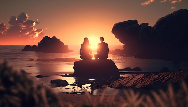 Photo a couple in love sitting on the ocean summer ai generated