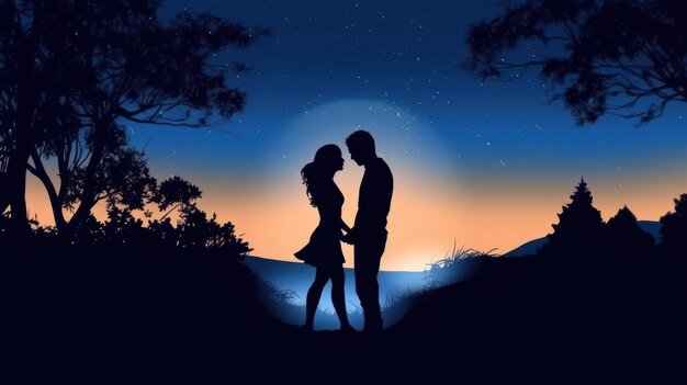 A couple in love under a starry sky