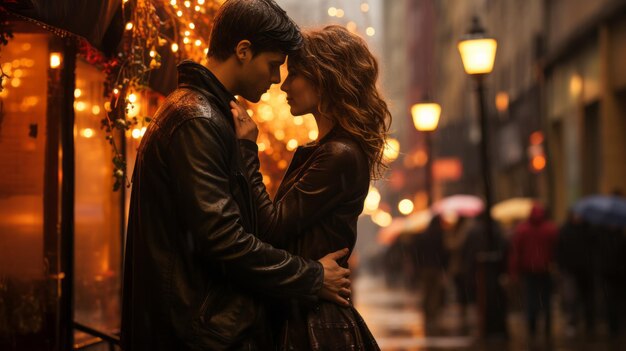 Foto una coppia innamorata per le strade di una città europea di notte