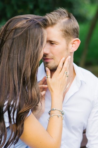 Couple in love, touched each other's faces