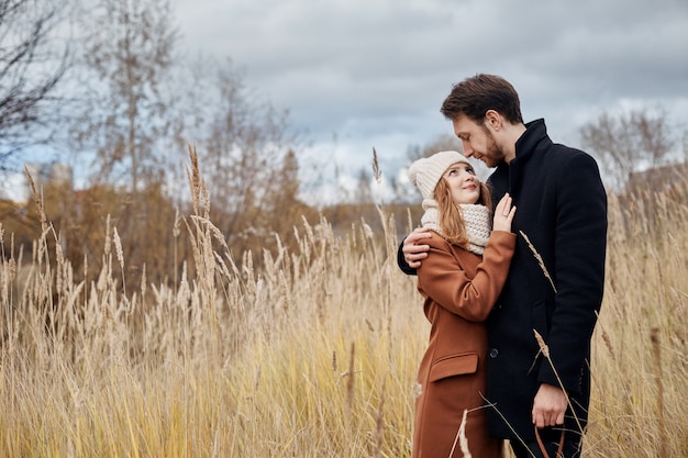 Couple in love walking in the Park, Valentine's day.