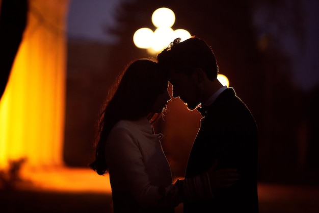 A couple in love with a street lamp in the background