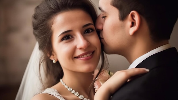 A couple in love with a wedding ring on their finger