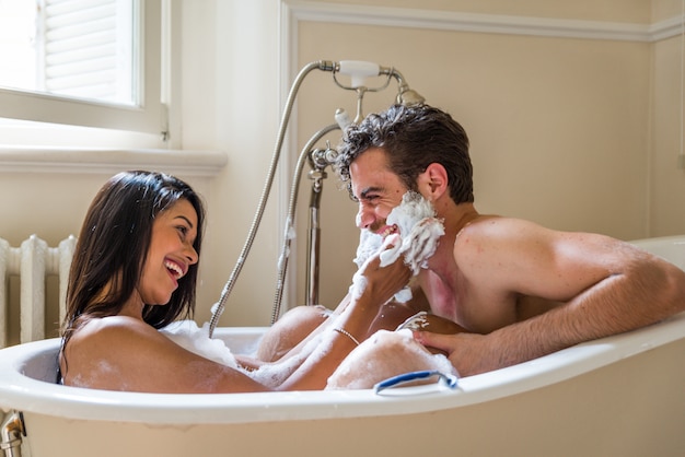 Couple of lovers in the bathroom