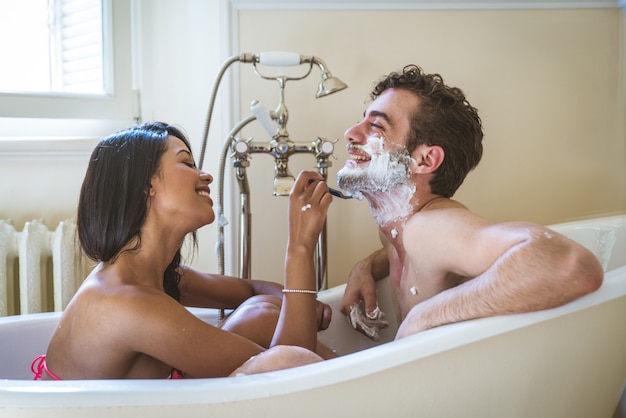 Couple of lovers in the bathroom