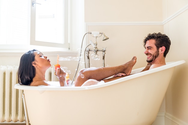 Couple of lovers in the bathroom