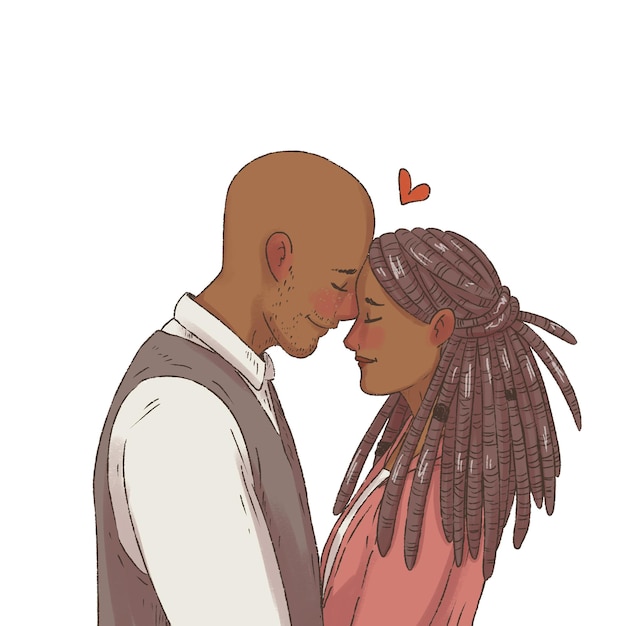 A couple of lovers A darkskinned couple in love Illustrations for postcards for Valentines Day