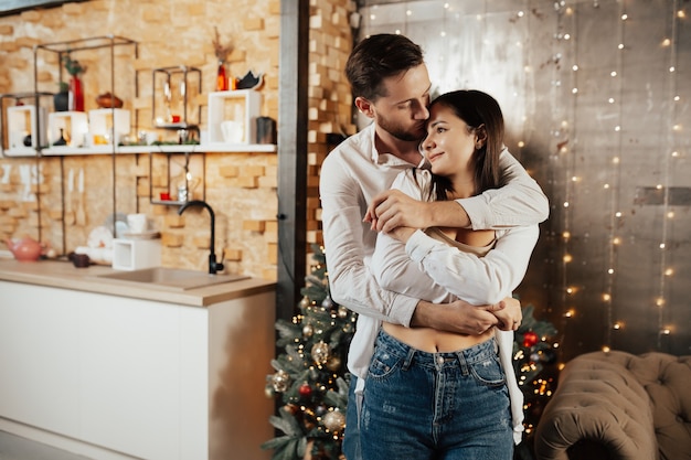 Couple of lovers in the kitchen.