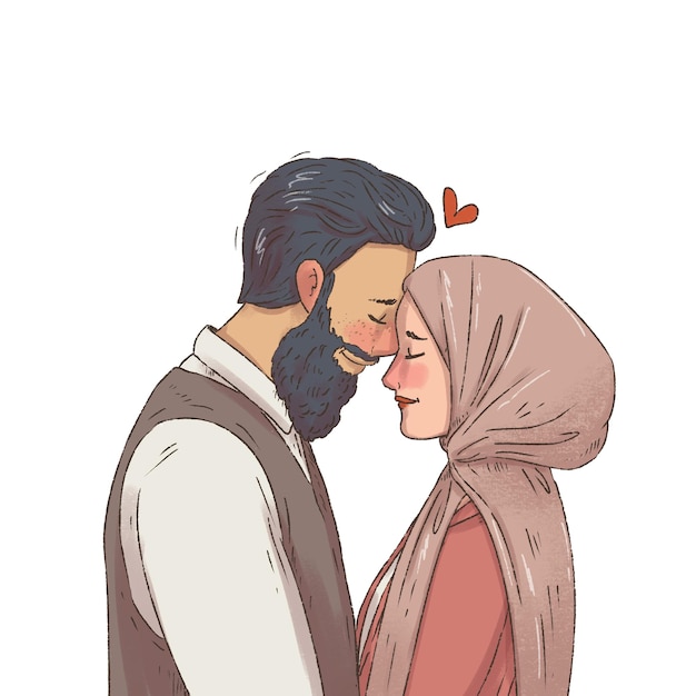 A couple of lovers Muslim couple in love Illustrations for postcards for Valentines Day Template