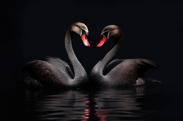 Пара любящих черных лебедей