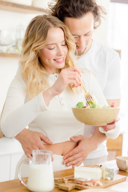 Couple making healthy breakfast together