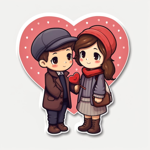 Photo couple making a heart with hands happy valentine cartoon character illustration premium vector