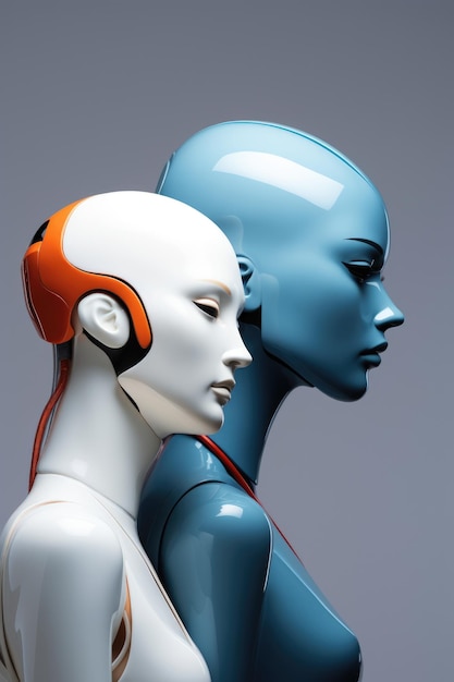 A couple of mannequins with headphones on Digital image