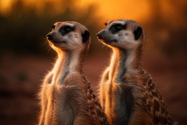 Photo a couple of meerkats looking at the camera