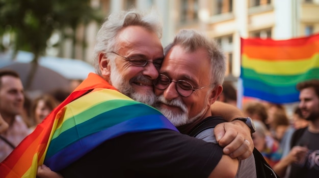 couple of men in lgtb demonstration