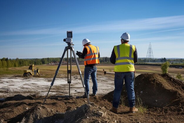 a couple of men standing on top of a dirt field