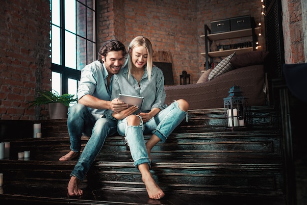 Couple moments in the bedroom. Domestic life home