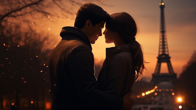 Foto coppia vicino alla torre eiffel a parigi bacio romantico