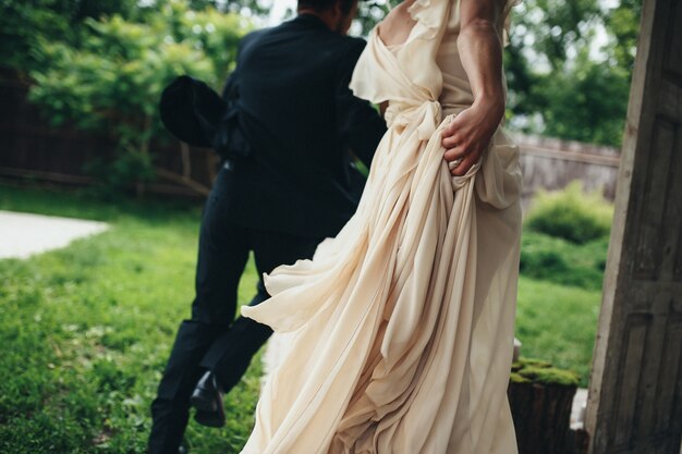 Couple of newlyweds in a field