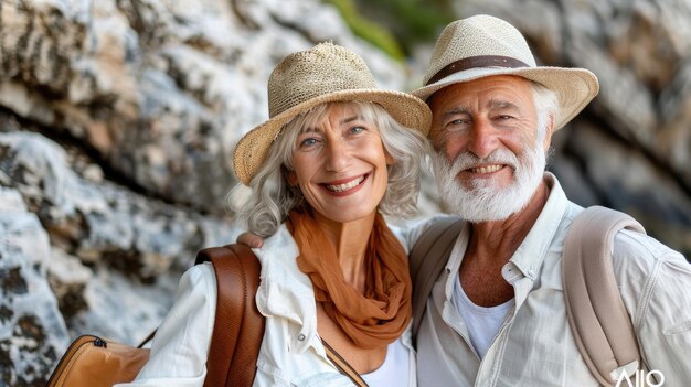 A couple of older people are smiling and posing for a photo