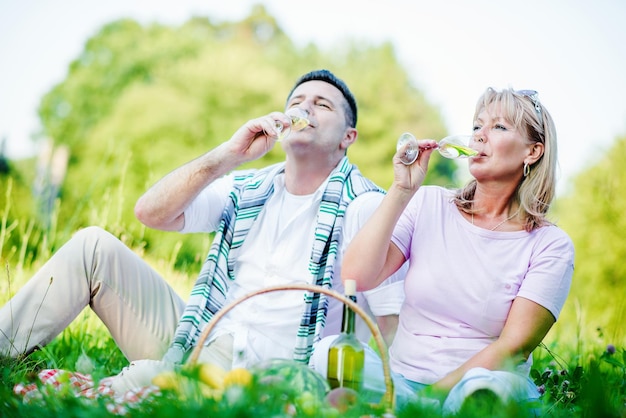 Couple in park on picnic