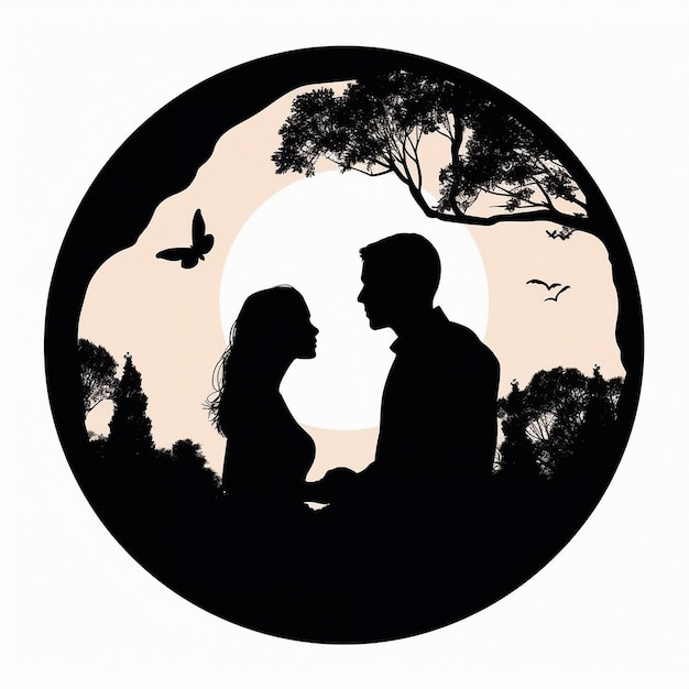 Couple people and close in illustration silhouette circle for valentines day and ai generated love