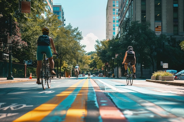 Foto un paio di persone che guidano le biciclette lungo una strada