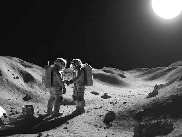 Photo a couple of people standing on top of a moon generative ai image