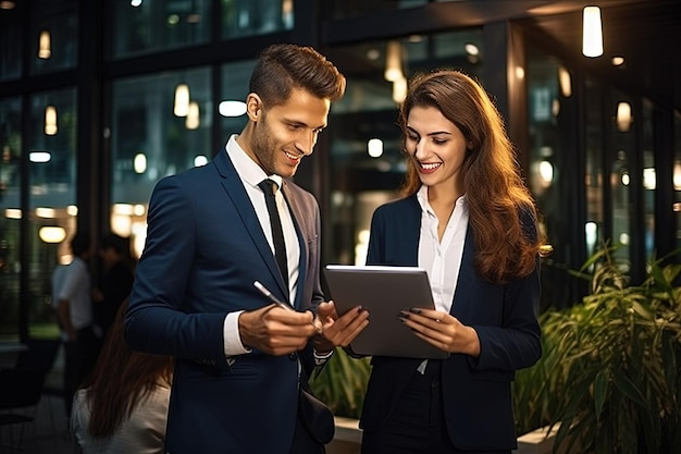 A couple of people that are looking at a tablet