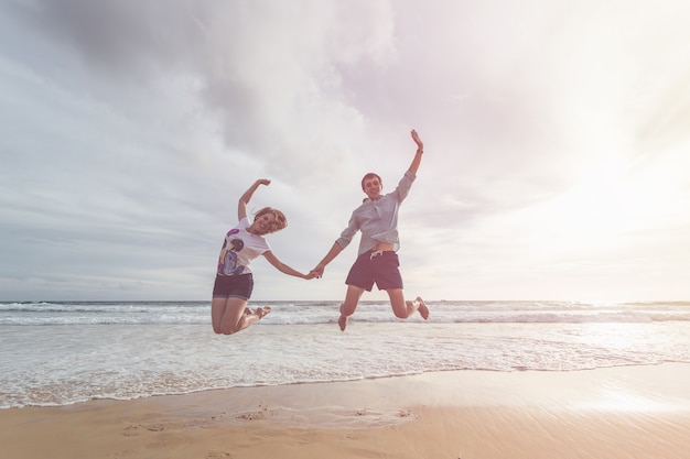 Couple people or tourist from europe with happy and relax time on the tropical beach