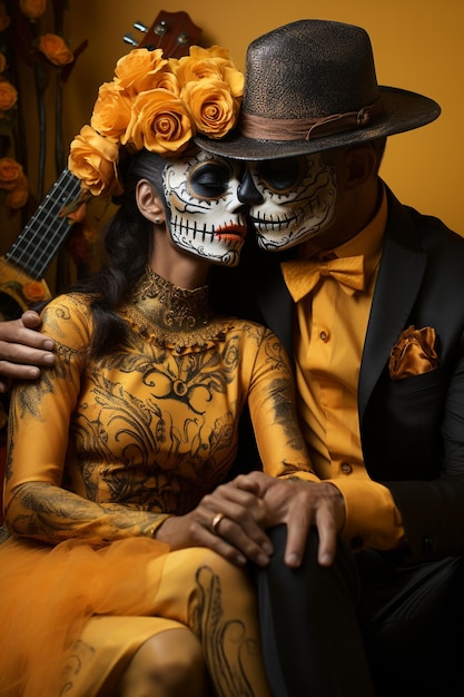 Couple photo studio of day of the dead concept