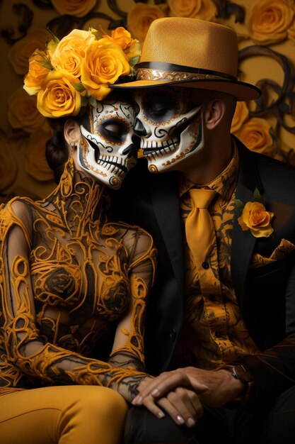 Couple photo studio of day of the dead concept