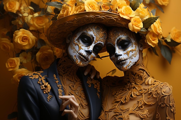 Couple photo studio of day of the dead concept