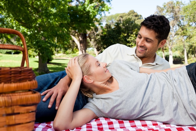 Coppia, picnic, parco