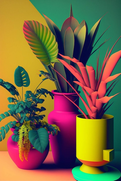 Couple of potted plants sitting next to each other generative ai