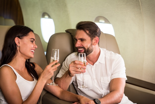 Couple on private jet