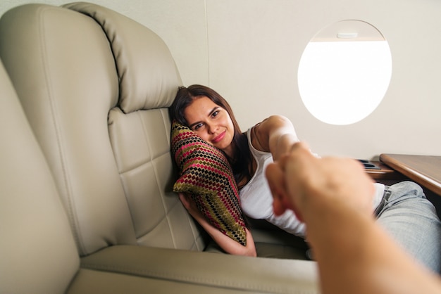 Couple on private jet