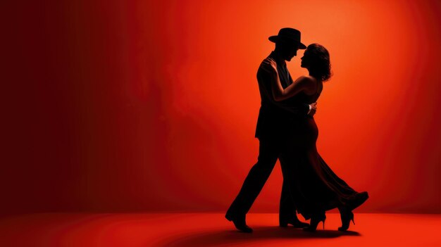 Foto una coppia di ballerini professionisti di tango in abito e abito elegante posano in una danza
