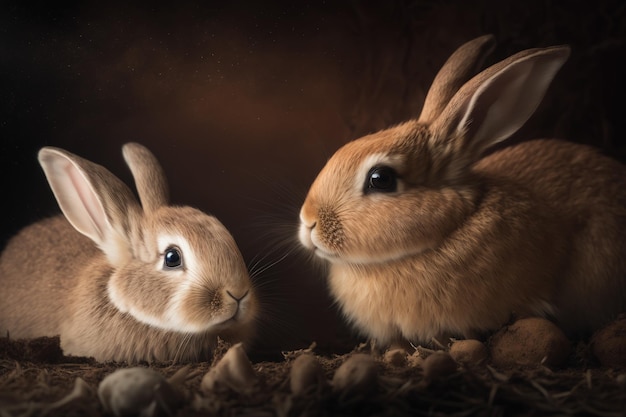 A couple of rabbits sitting next to each other generative AI