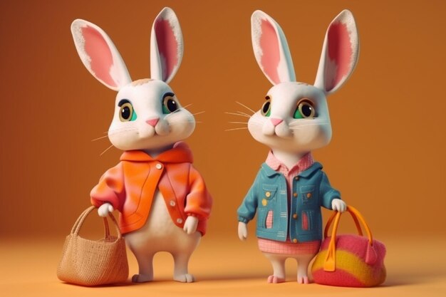 A couple of rabbits with a bag and a bag