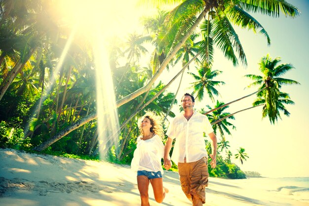 Couple relaxing at a beach in Samoa